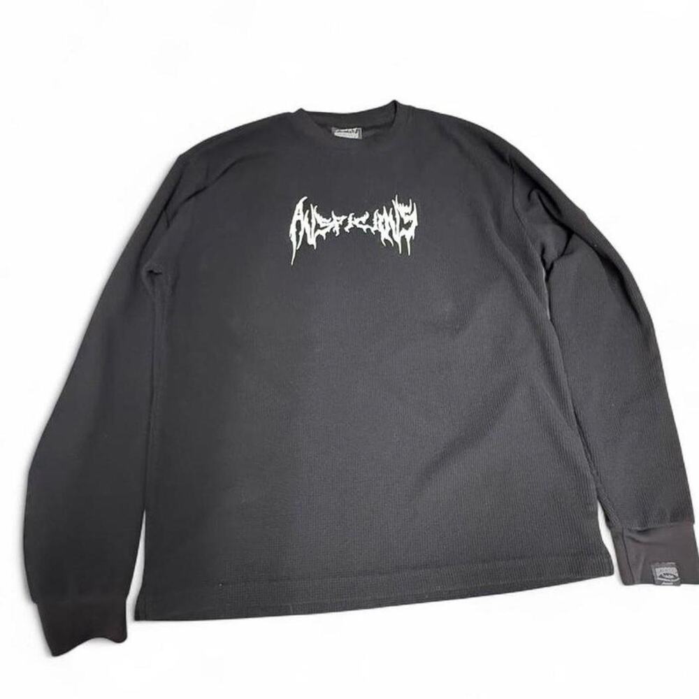 Auspicious Blvd Black Spider Web Thermal Waffle Knit Long Sleeve Shirt Mens L